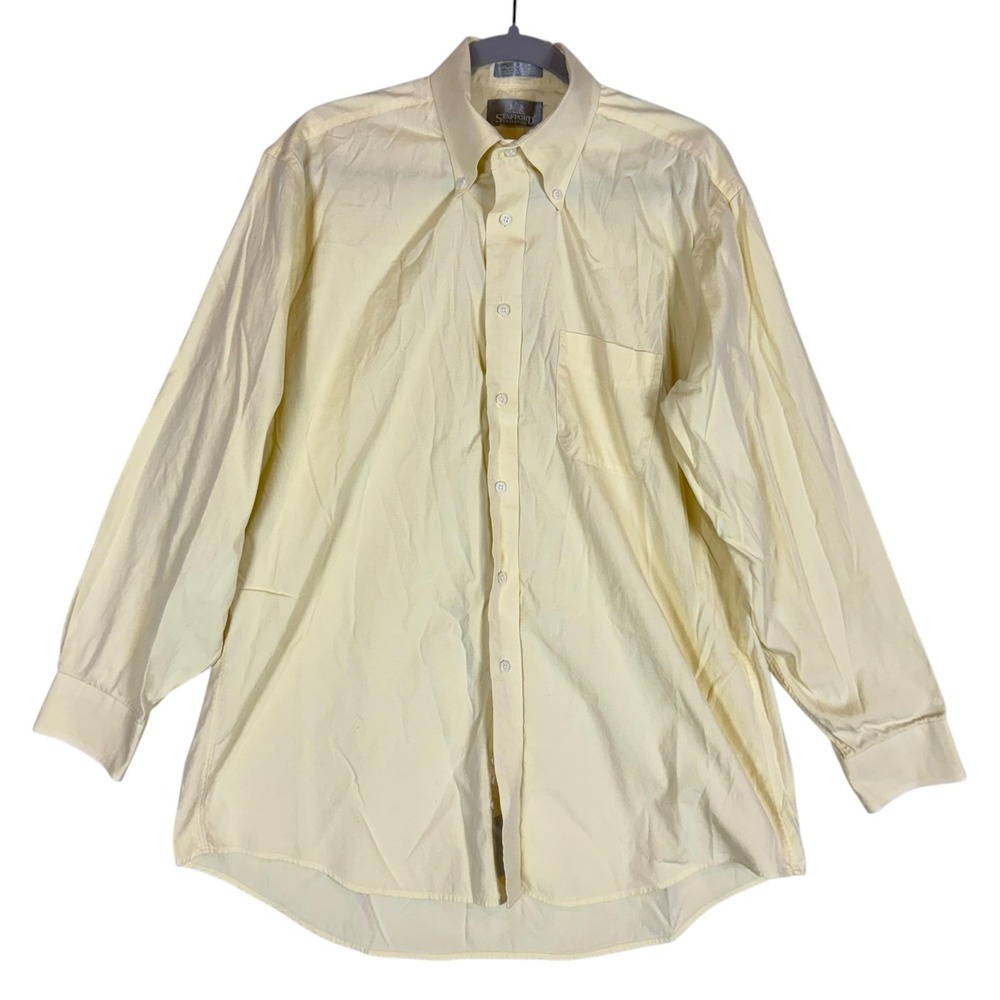 Stafford Dress Shirt Mens 16.5 33 Yellow Solid Classic Fit Long Sleeve